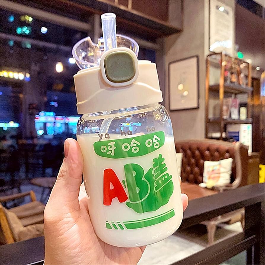 Amazon｜ウォーターボトル ワンタッチ式 350/480ml ガラス水筒